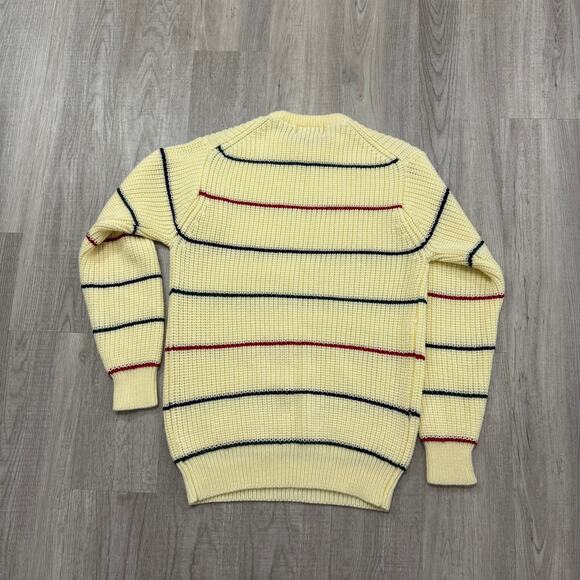 Vintage Plenge Trading Sweater Men's Large Cream Striped Knit Crewneck 90s - Picture 5 of 6